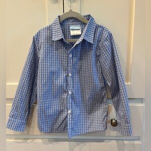 Boys Blue and White Gingham Button Down Shirt with Classic Collar, size 5